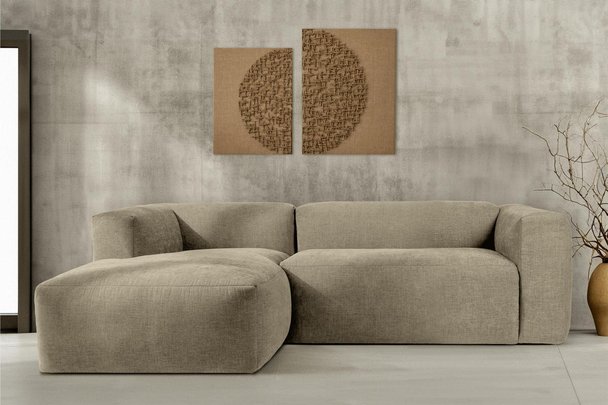ECKMODULSOFA-LINKS BUFFO 3/4 Sitzer mit extrem weicher Sitzfläche, Gewebestoff, sandfarben - Sandfarben, Textil (237/180cm) - KONSIMO®