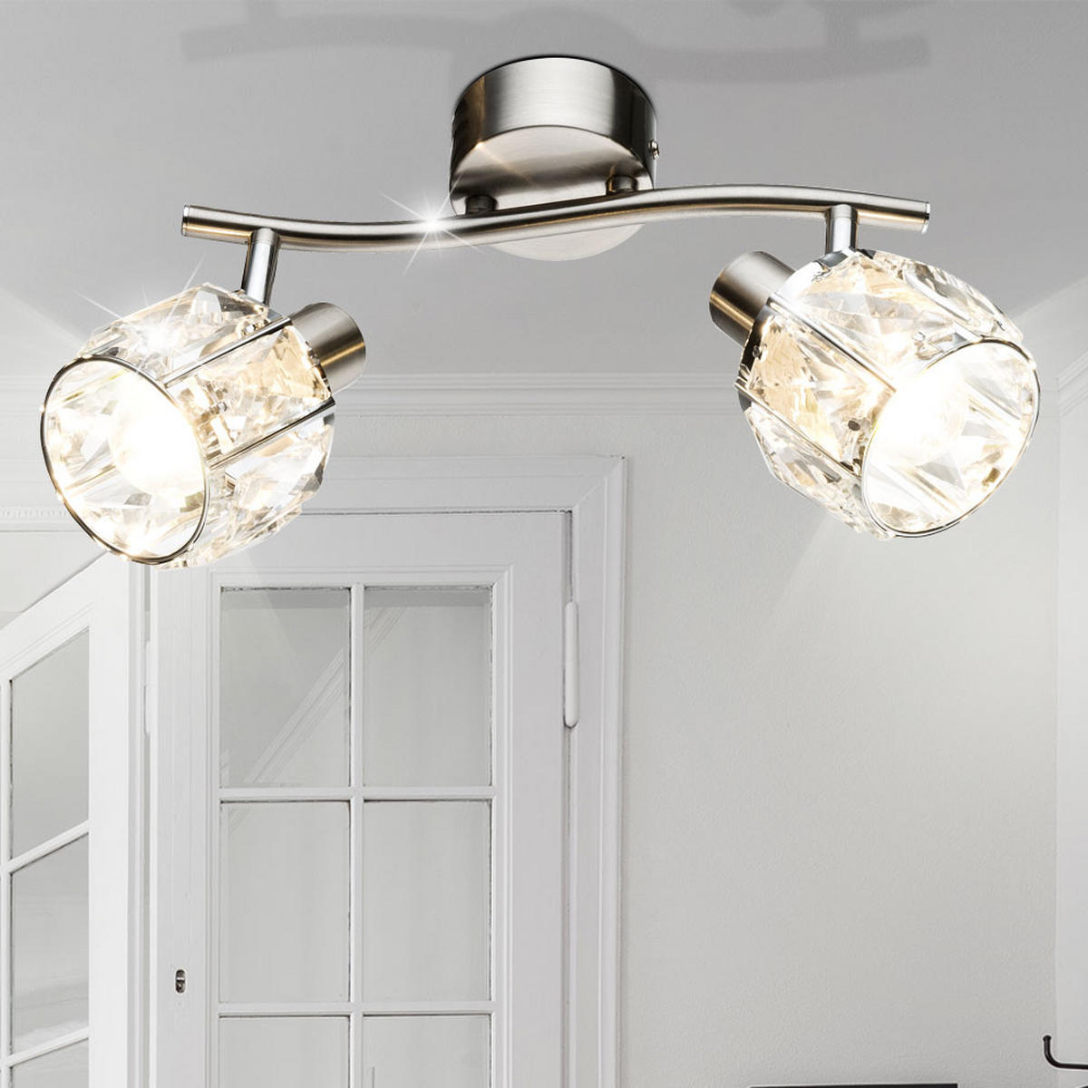 DECKENLEUCHTE KRIS Metall Silber - Silberfarben, Glas (28/22/18cm) - Globo Lighting