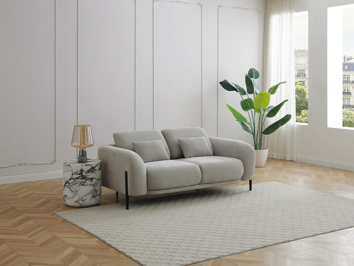 SOFA - 2 Personen - stoff - hellgrau Aravio - Hellgrau, Textil/Metall (170/100/102cm) - Vente-Unique