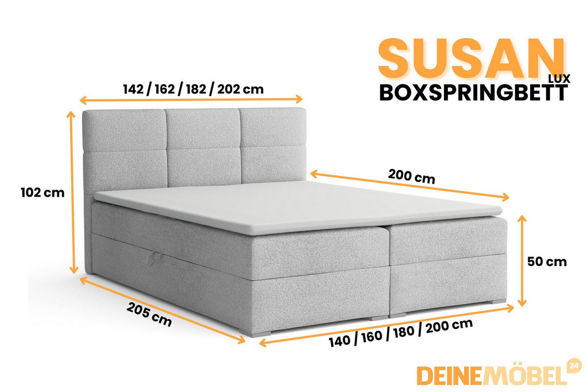 BOXBETT SUSAN LUX 160/200 in Boucle Hellgrau H4 - Hellgrau, Holz/Holzwerkstoff (160/200cm) - Deine Möbel 24