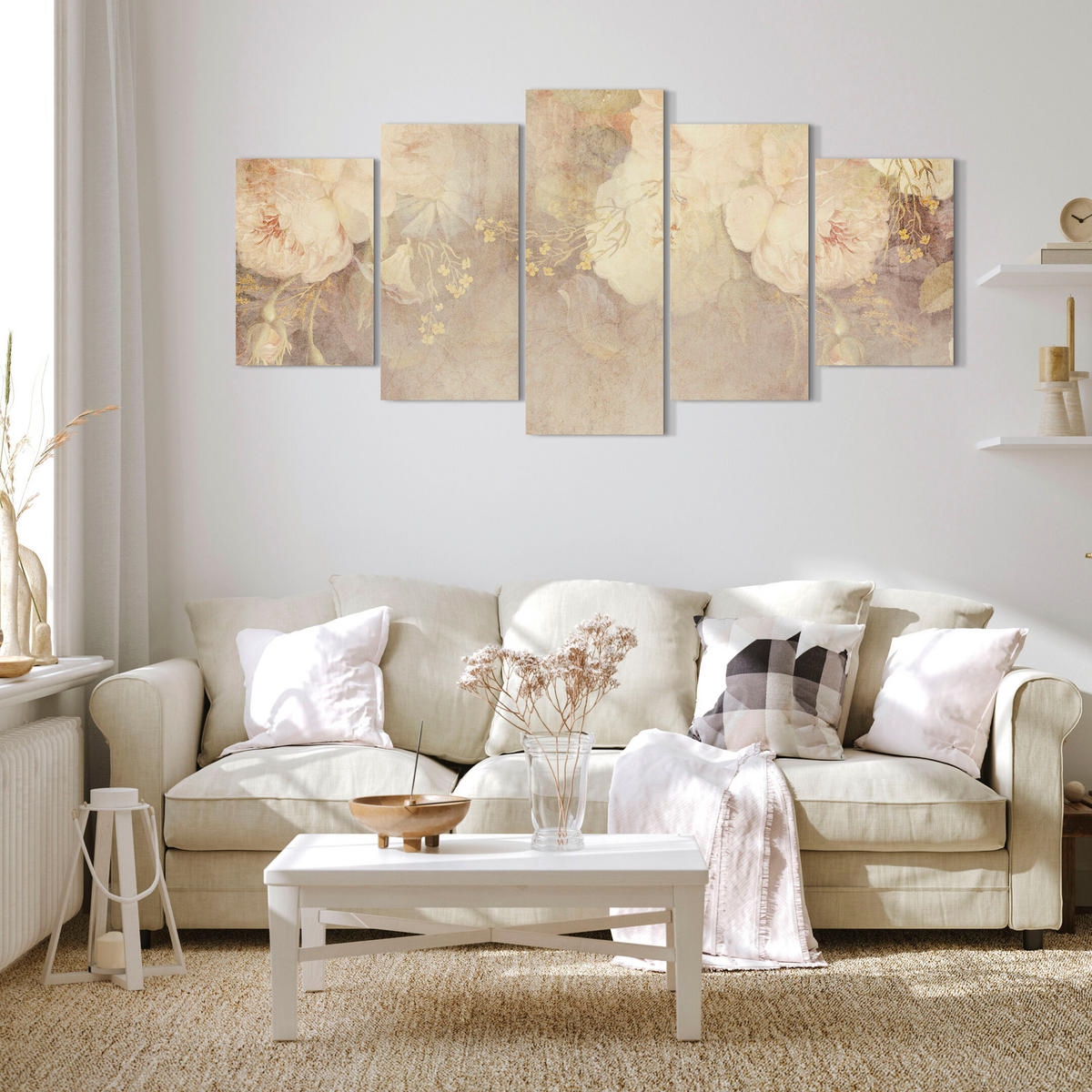 LEINWANDBILD Magnolie 5-tlg. 150x75 cm - Multicolor, Holz (150/75cm) - LUMASOUL