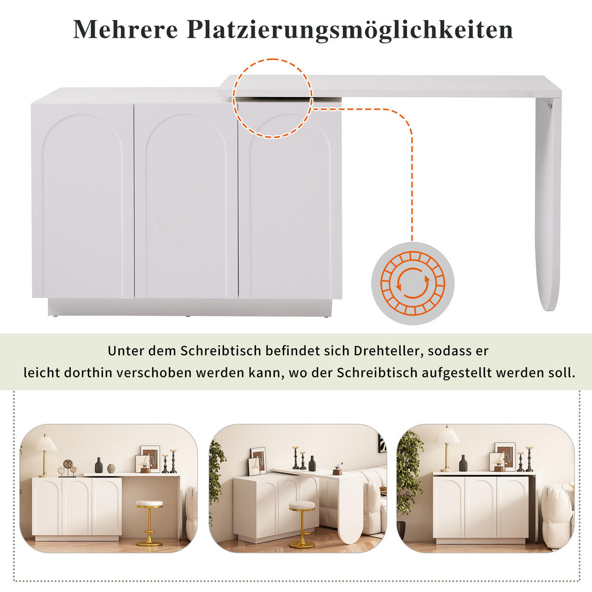 SCHREIBTISCH Weiß mit 360° Drehfunktion Flexibler Eckschreibtisch & Sideboard - Weiß, Holzwerkstoff (40/110/75cm) - Urban Meuble