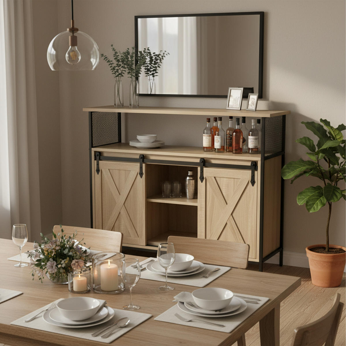 KOMODA - svetlohnedá/prírodná farba, kov/kompozitné drevo (100/80/33cm) - Relaxdays