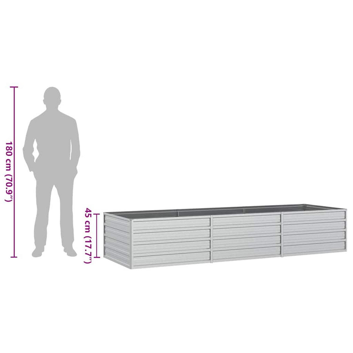 HOCHBEET 240/80/45 cm, aus Verzinkter Stahl, Silber - Silberfarben, Metall (80/45/240cm) - vidaXL