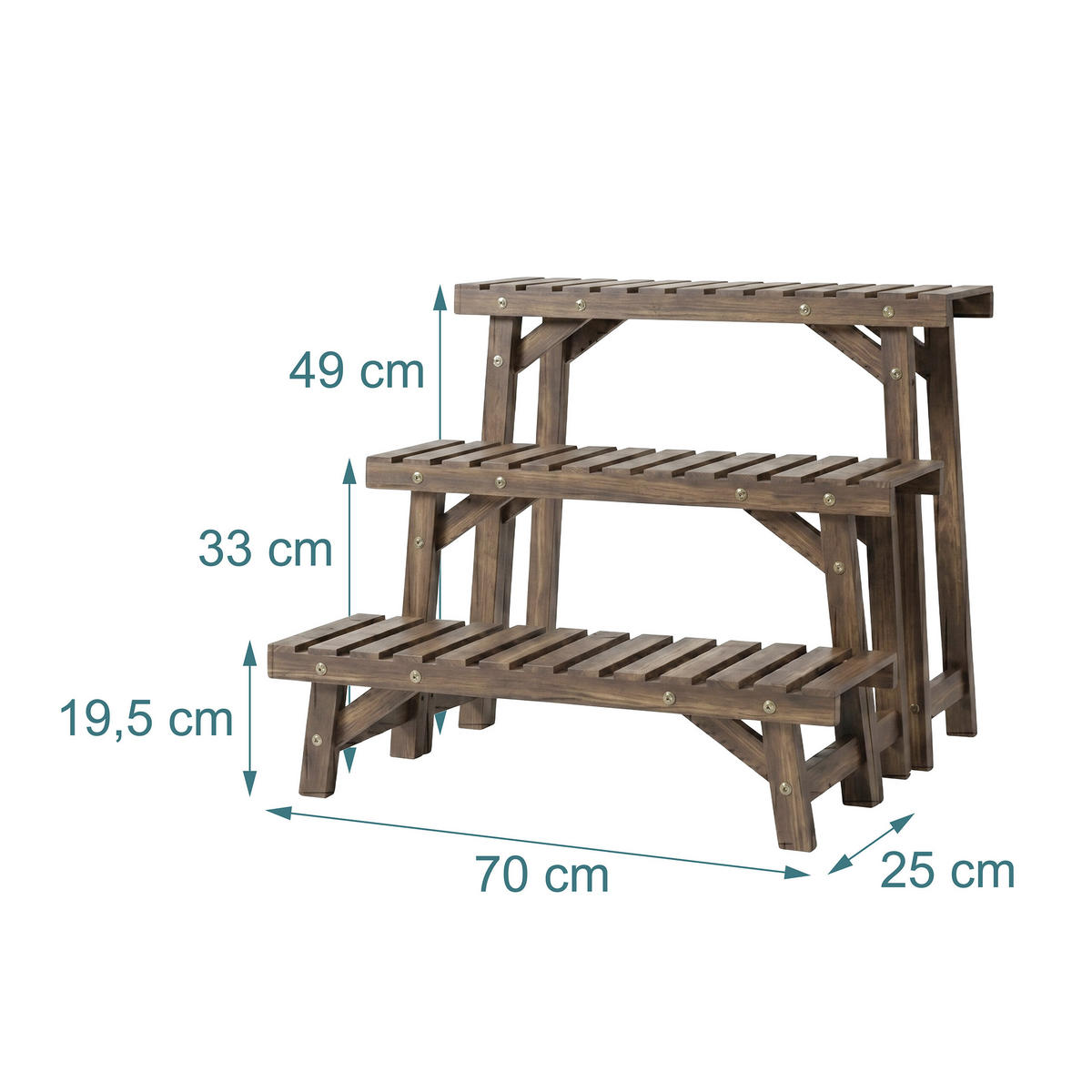 BLUMENSTÄNDER Braun 3er-Set Tannenholz 70x25 cm - Braun, Holz (70/49/25cm) - Relaxdays