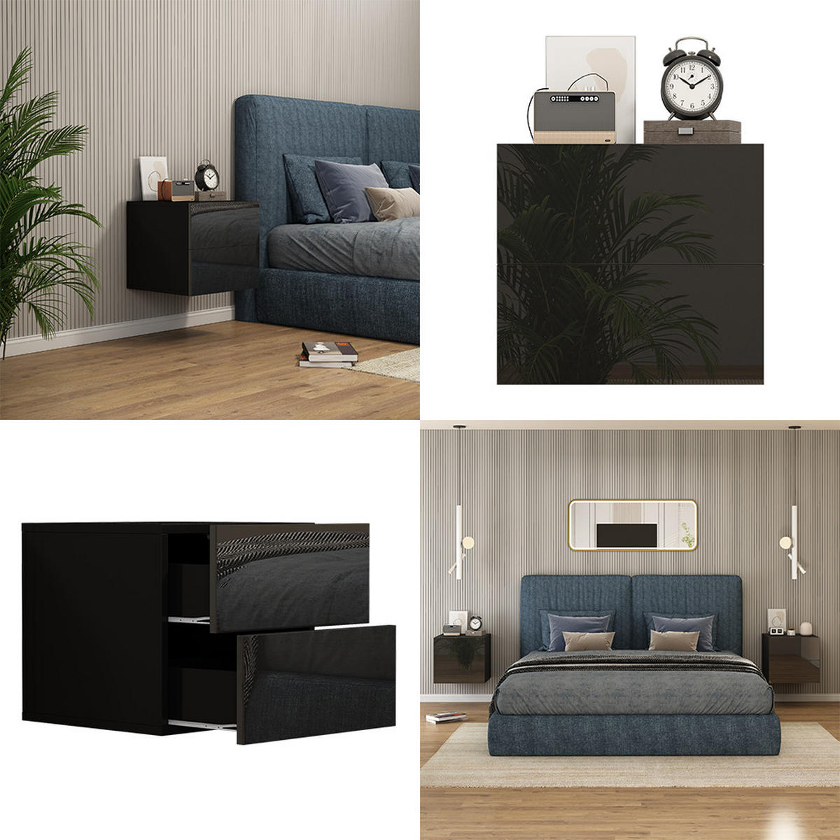 NACHTTISCH Sofie Schwarz Hochglanz 49.6 x 51.2 cm - Schwarz Hochglanz/Schwarz, Holzwerkstoff (49.6/51.2/45cm) - Vicco