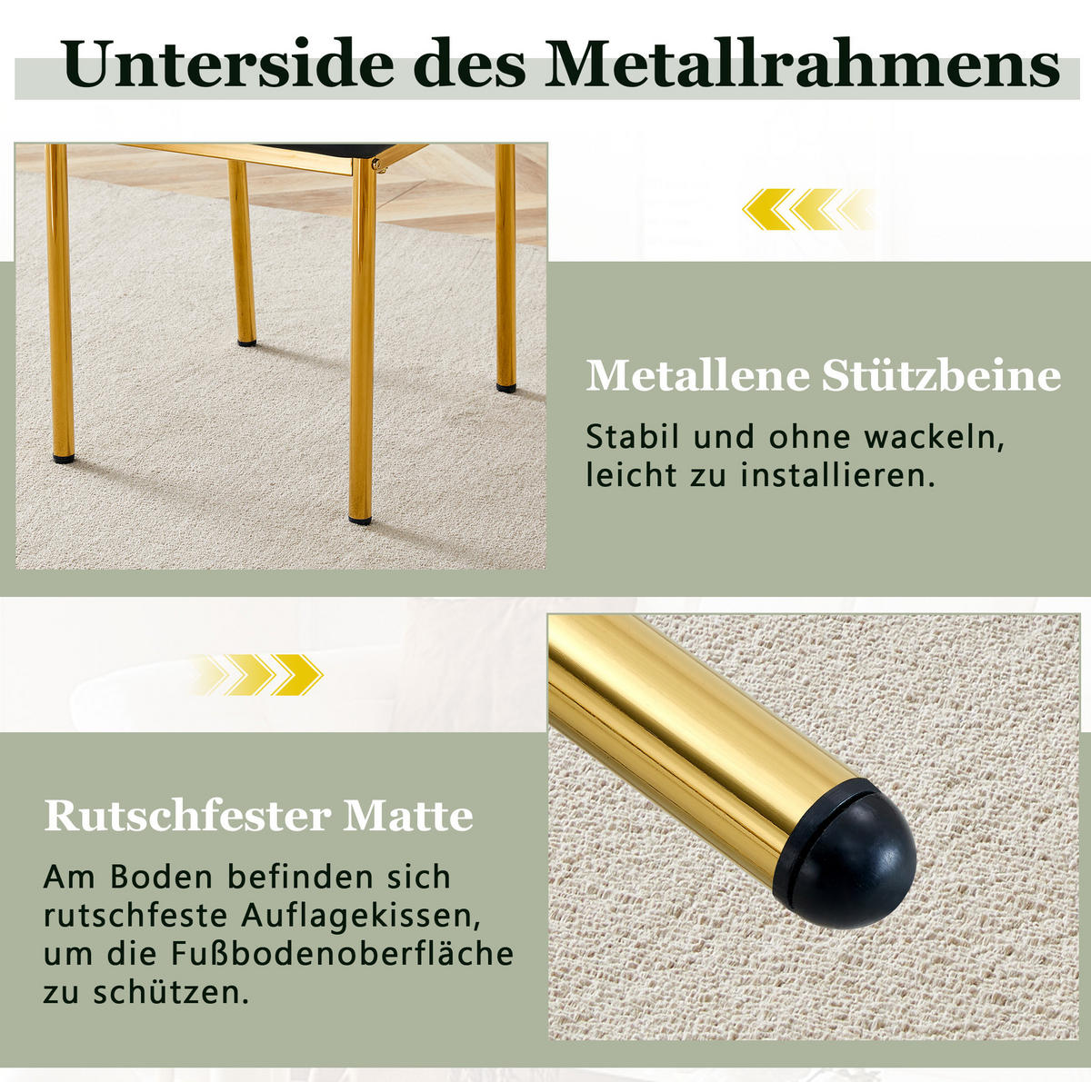 ESSZIMMERSTUHL 4er-Set PU Schwarz-Gold mit Metallbeinen - Goldfarben, Metall (42.6/93/43cm) - Meubliv