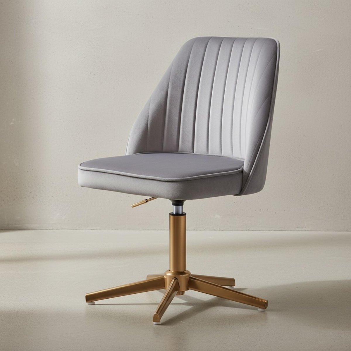 DREHSTUHL Samt mit Höhenverstellung, Eisenfuß und 360° Drehfunktion TANARO, Grau 60x60x100 cm - Goldfarben/Grau, Textil/Metall (60/100/60cm) - KADIMA DESIGN