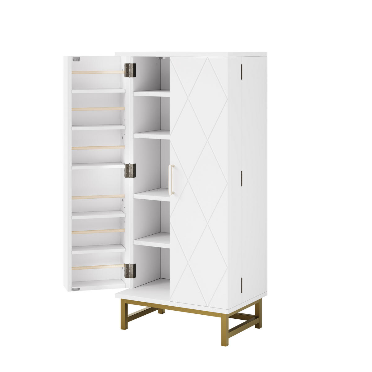 KÜCHENSCHRANK 60x40x130 cm, 2 verstellbare Einlegeböden, Türfächer, Weiß/Gold - Weiß, Holzwerkstoff (60/130/40cm) - FOHERE