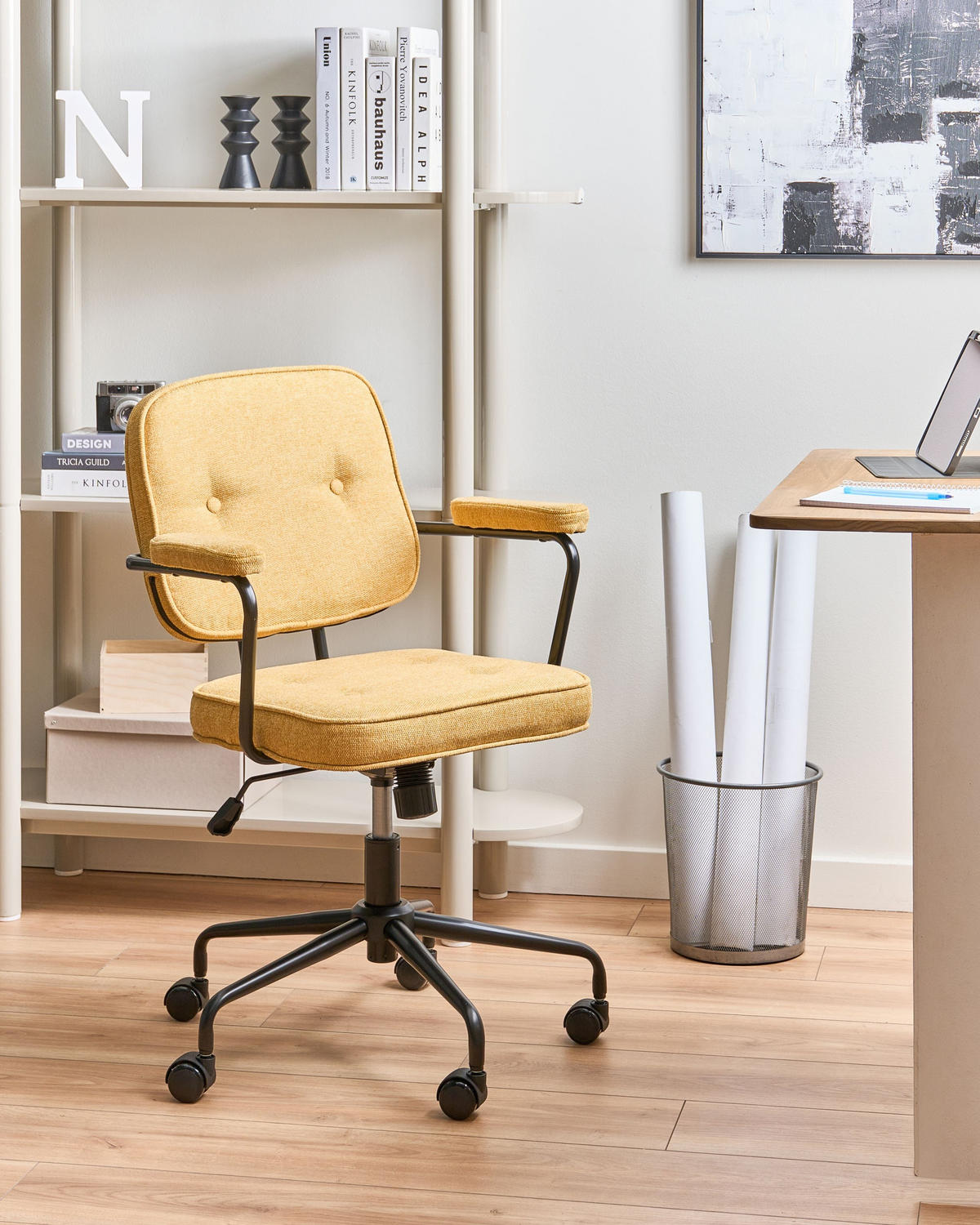 SCHREIBTISCHSTUHL Stoff Gelb Pawnee - Gelb, Textil (64/88/64cm) - Beliani