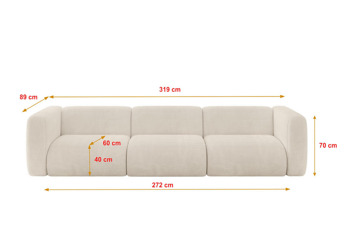MODULÁRNÍ pohovka MIRA-S2, 3místná, 319 × 89 × 70 cm, béžová, manšestr - černá/písková barva, kompozitní dřevo/textil (319/70/89cm) - ALTDECOR