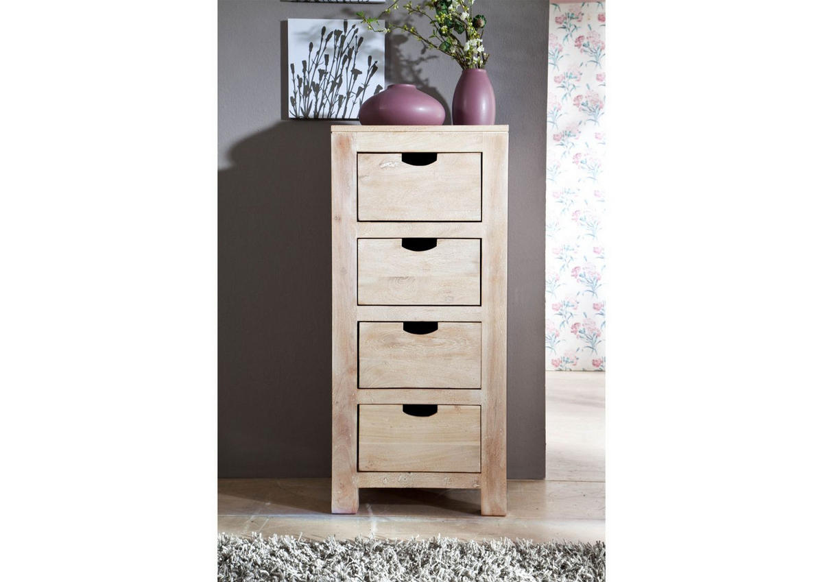KOMMODE Akazie 45x40x100 white stone getüncht NATURE WHITE #54 - Beige, Holz (45/100/40cm) - Massivmoebel24