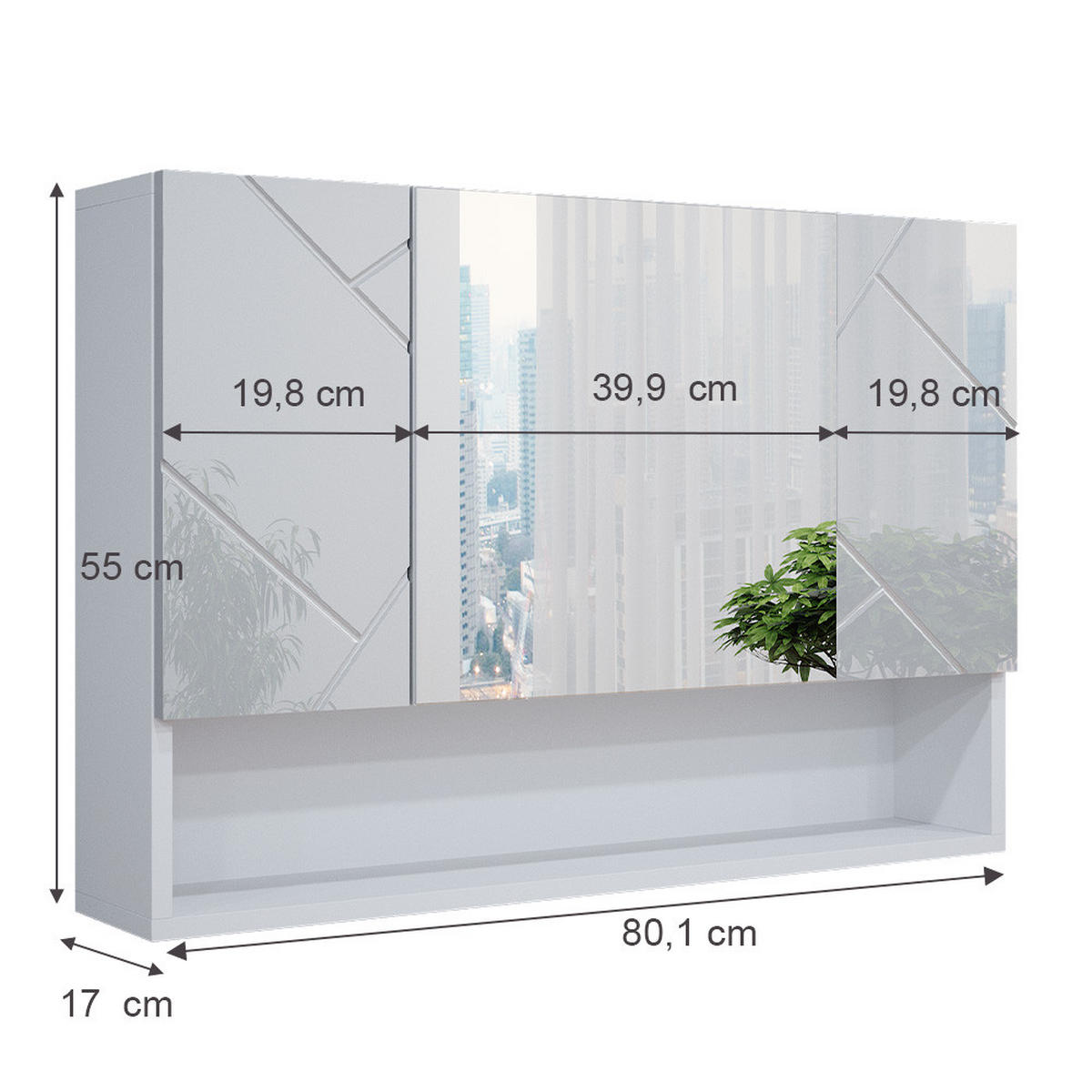 BADSPIEGELSCHRANK Irma Weiß Hochglanz 80.1 x 55 cm - Weiß Hochglanz, Holzwerkstoff (80.1/55/17cm) - Vicco
