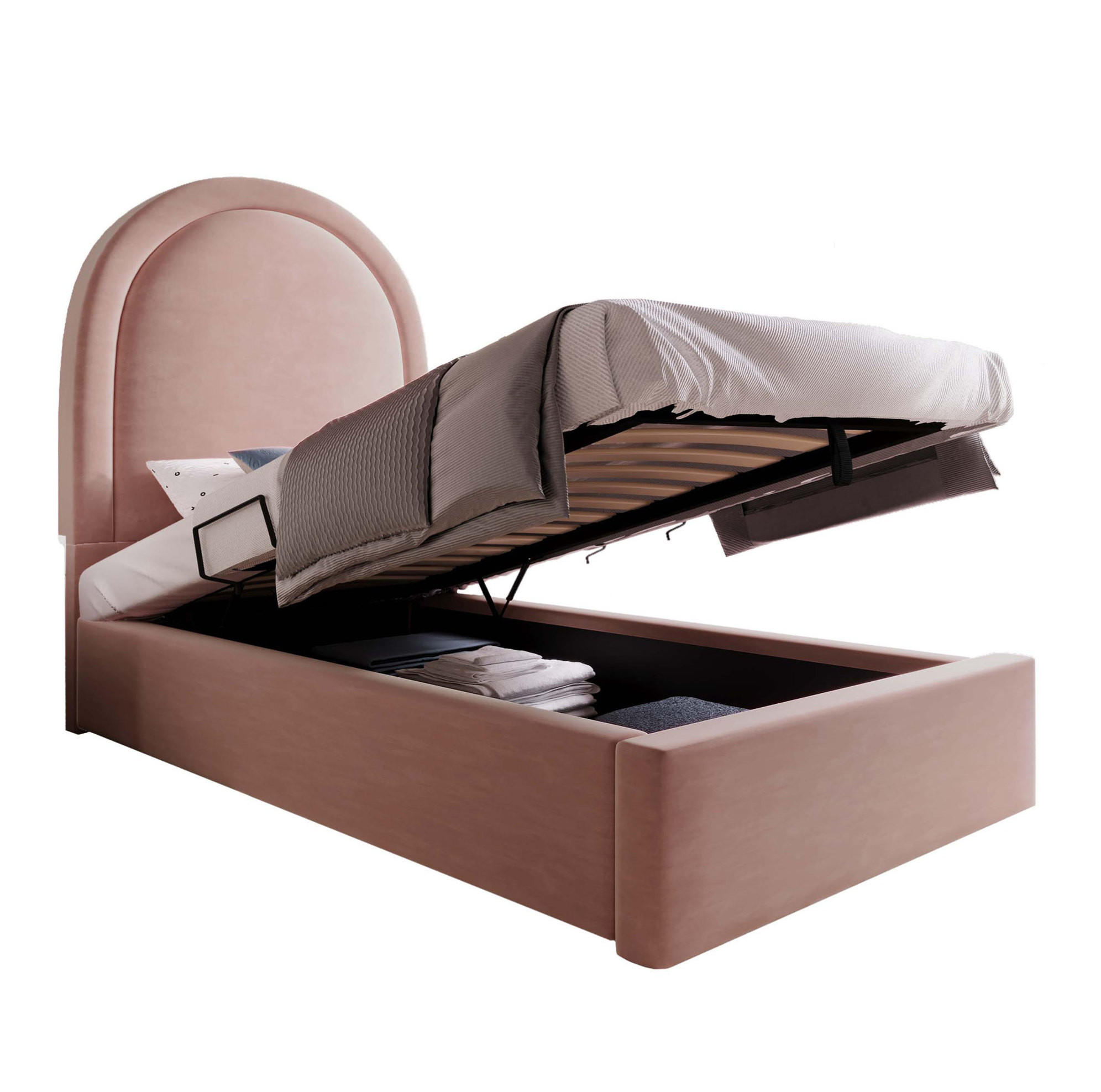POLSTERBETT 90/200 cm Rosa aus Samt mit Matratze - Rosa, Textil (90/200cm) - OKMYHOME