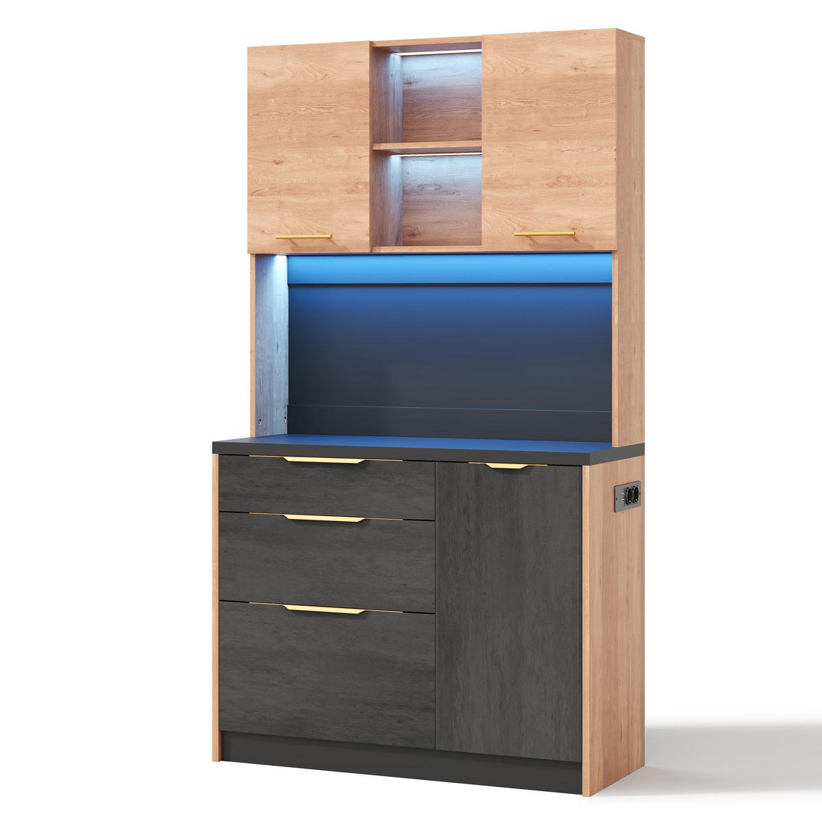 KUHINJSKI visoki ormarić, 100/40/180 cm, MDF neutralne boje, s LED rasvjetom i utičnicom - prirodne boje, drvni materijal (100/180/40cm) - BEAOK