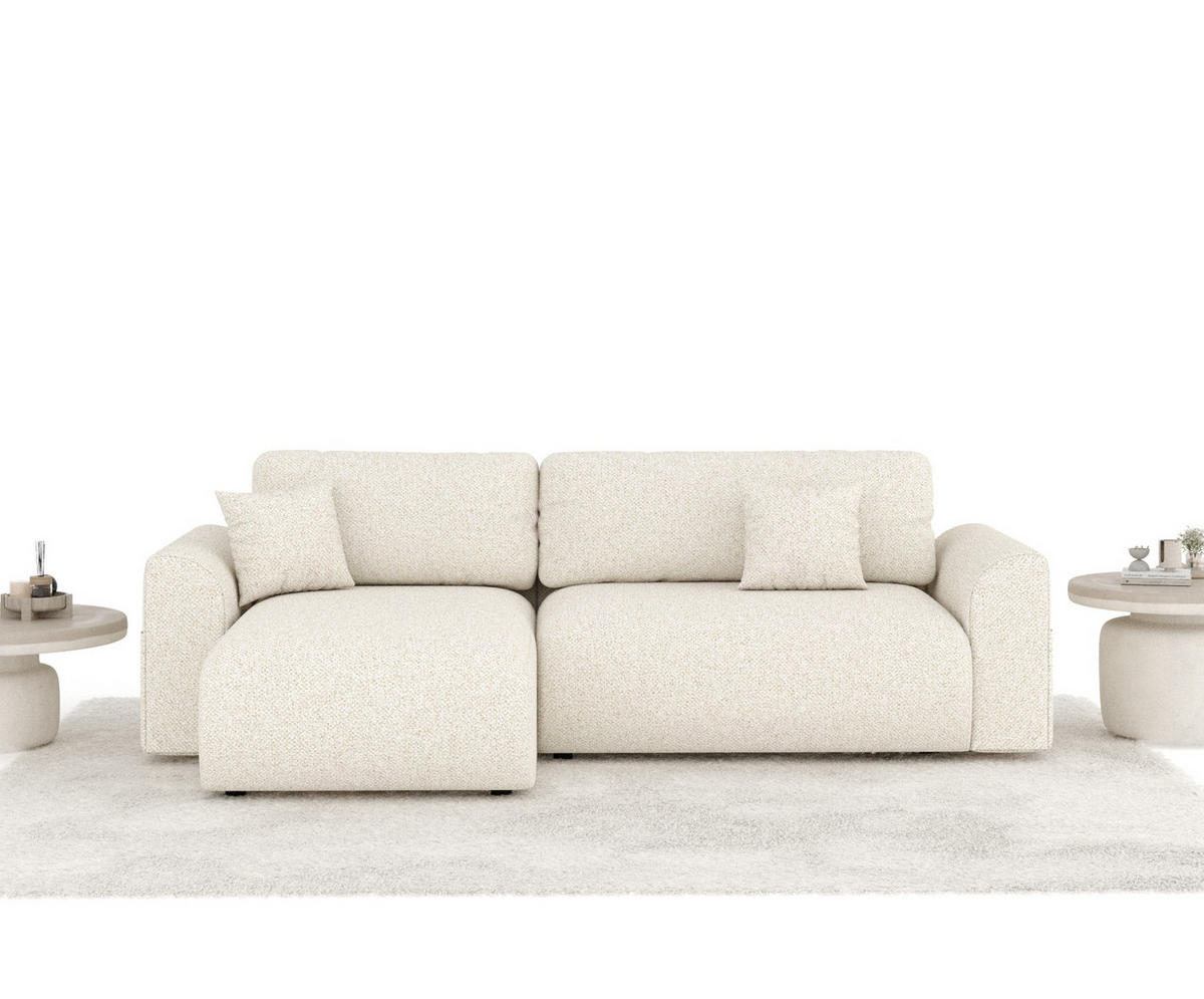ECKSOFA MIT SCHLAFFUNKTION Bodega Creme Plüschstoff - Creme/Schwarz, Holz/Holzwerkstoff (235/138cm) - Maison de Reve