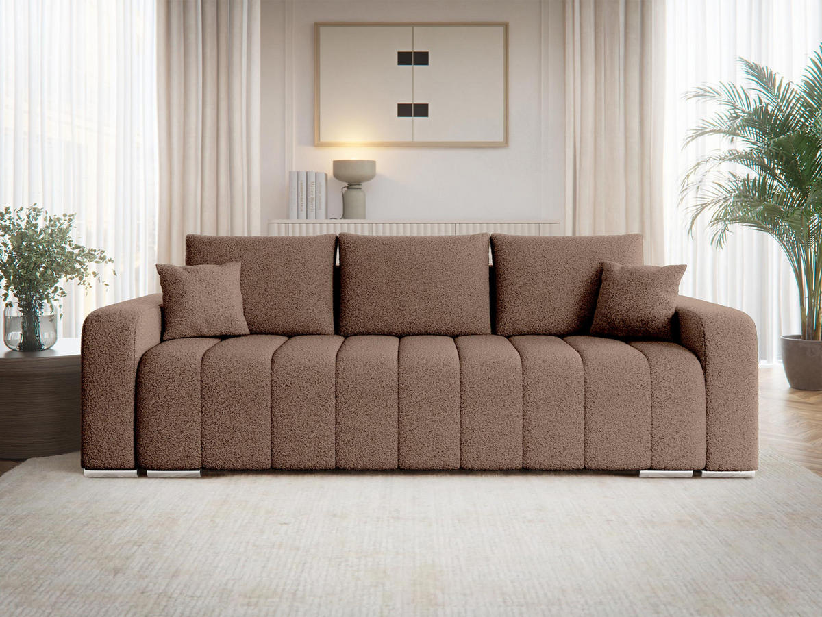 CANAPEA EXTENSIBILA Pufetto Boucle - argintiu/maro deschis, material textil/lemn (244/86/90cm) - MIRJAN24