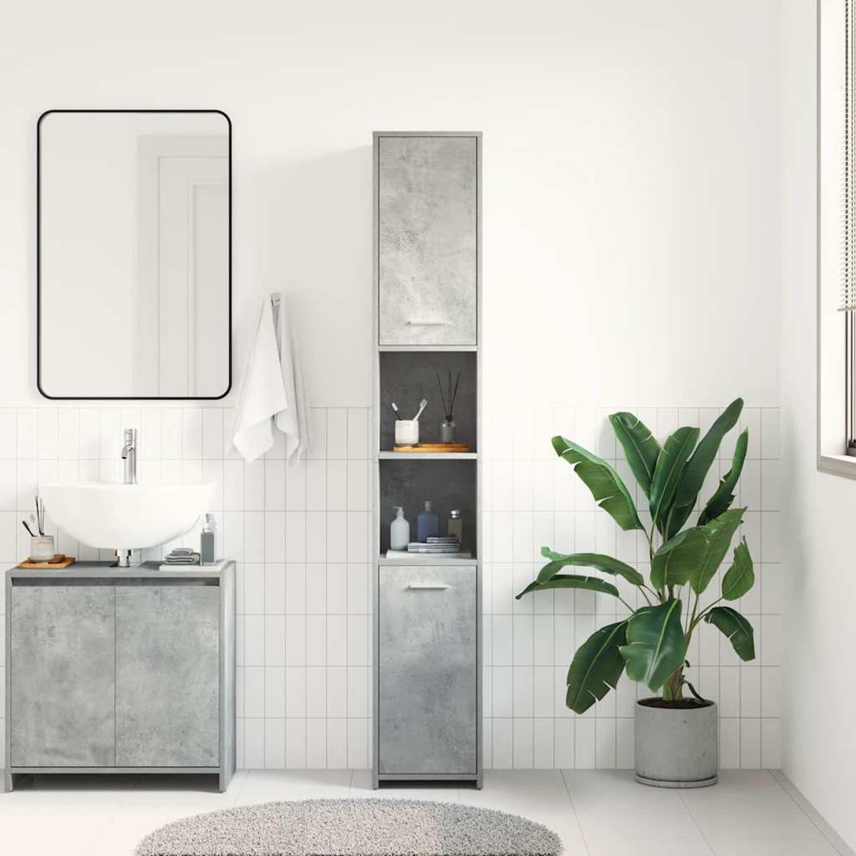BADEZIMMERSCHRANK Betongrau 30/30/183,5 Cm Holzwerkstoff - Grau, Holzwerkstoff (30/183.5/30cm) - vidaXL