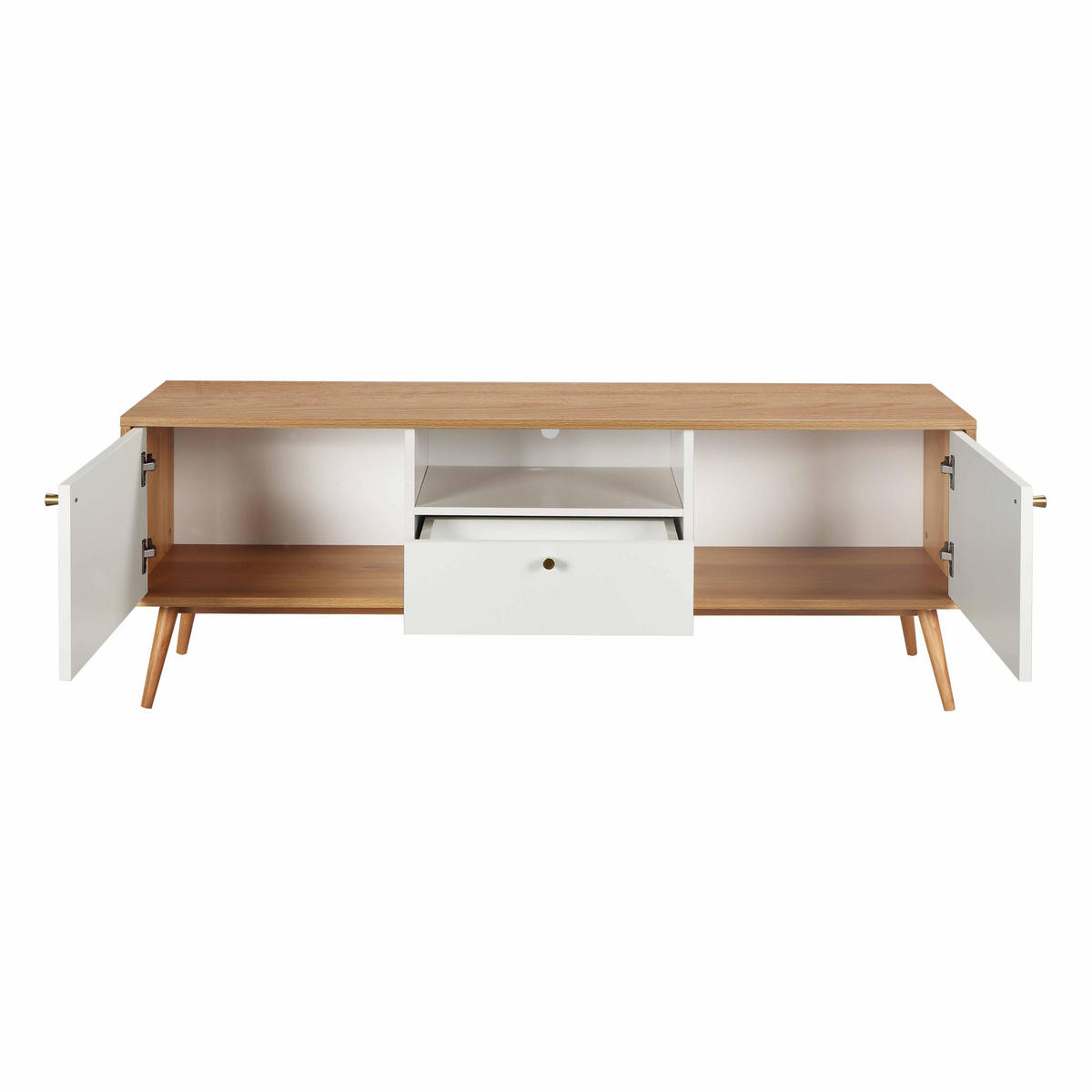 TV-SCHRANK 150 cm, Holz und Weiß - Weiß, Holz (40/55/150cm) - Oviala