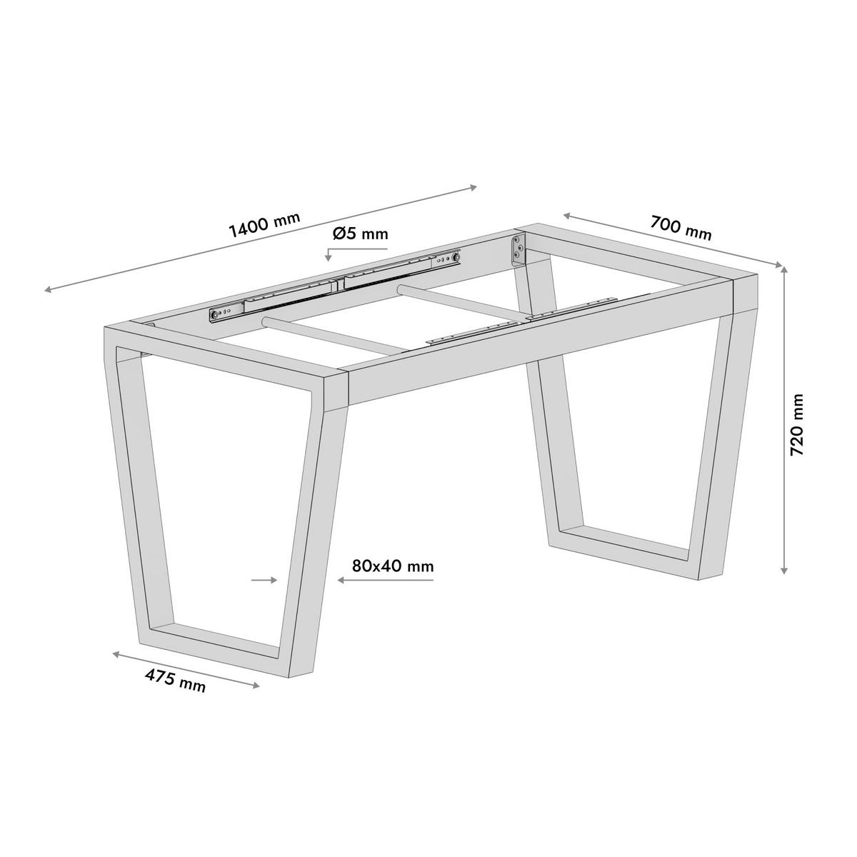 TISCHBEINE Atria Split Metall Schwarz 72cm Ausziehbarer - Schwarz, Metall (70/72/140cm) - Metalo Pro