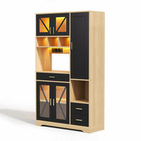 BUFFETSCHRANK Schwarz aus MDF mit APP-gesteuerter Farbwechsel-LED und integrierter Steckdosenleiste 105 × 40 × 185 cm - Schwarz, Holzwerkstoff (105/185/40cm) - Luhomfu