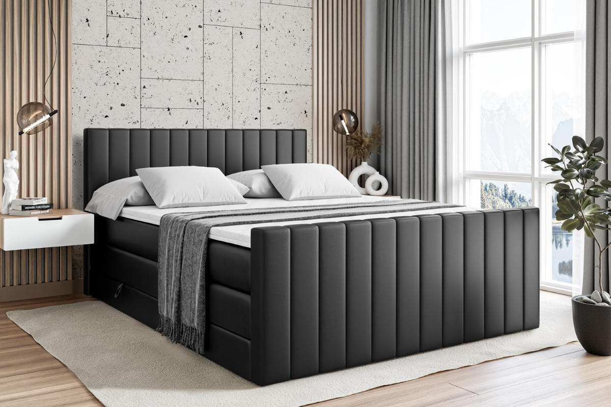 BOXSPRINGBETT EDITA-Z KING - 140x200 - H3/H4 - Schwarz Hochglanz - Schwarz Hochglanz, Holzwerkstoff (140/200cm) - ALTDECOR