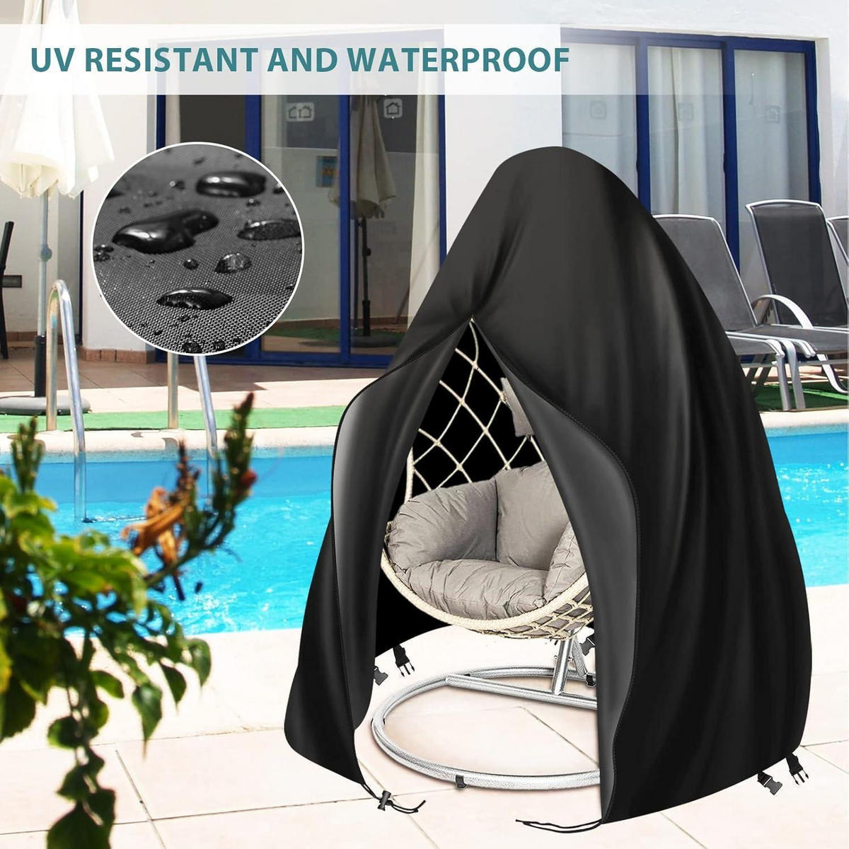 HÄNGESESSEL Abdeckung Ø120 x H190cm Wasserdicht UV-Schutz 420D Oxford - Schwarz, Kunststoff (120/205/120cm)