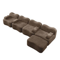 ECKSOFA 384/167/70m 4-Sitzer braun aus Samt modular mit Ottoman - Braun, Textil (167/384cm) - OKWISH