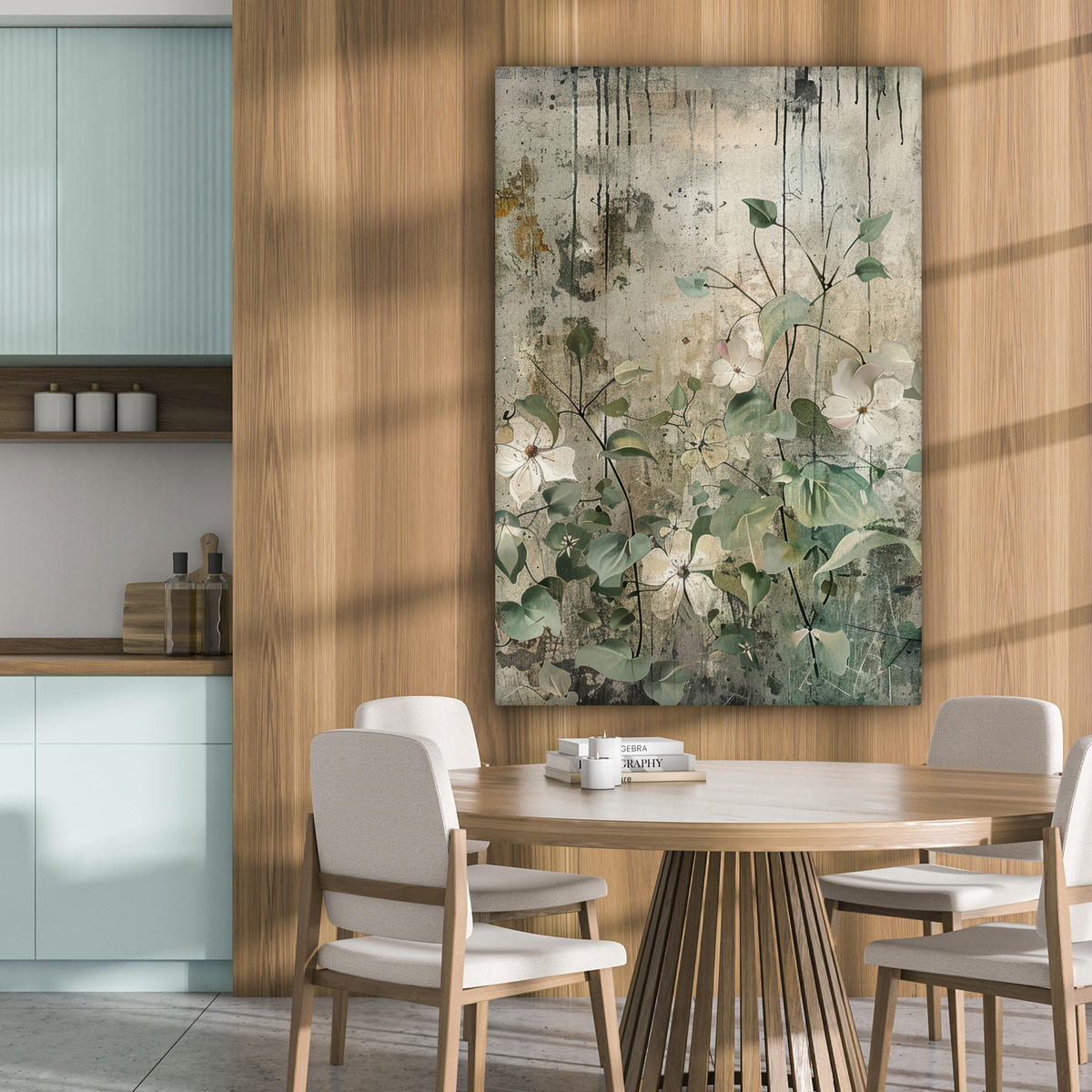 LEINWANDBILD - Blumen - Blätter - Abstrakt - Modern - 80x120 - Wanddeko - Grau, Textil (80/120cm) - MuchoWow