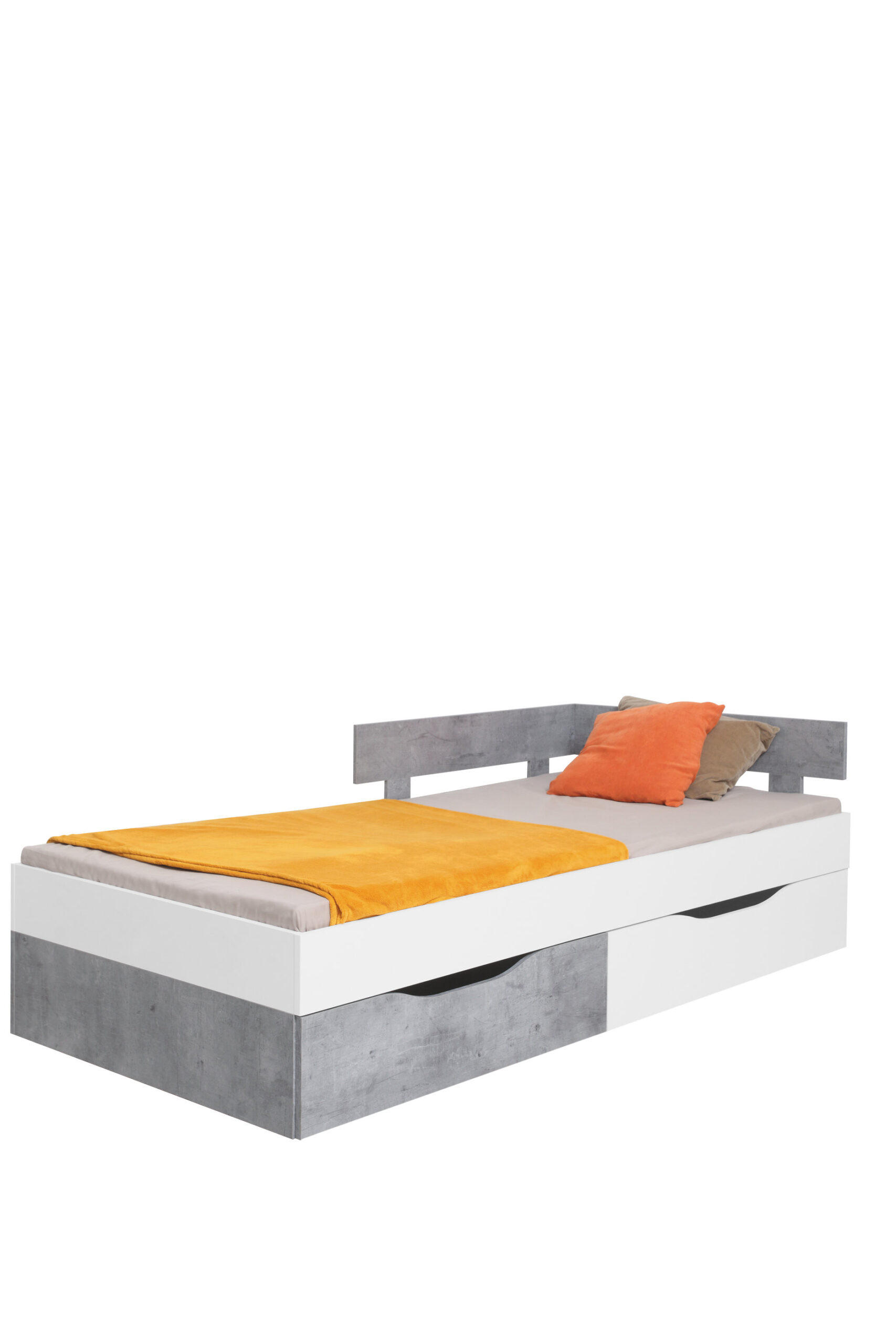 JUGENDBETT Sally in Weiß und Beton – Liegefläche 120 x 200 cm - Weiß, Holzwerkstoff (120/200cm)