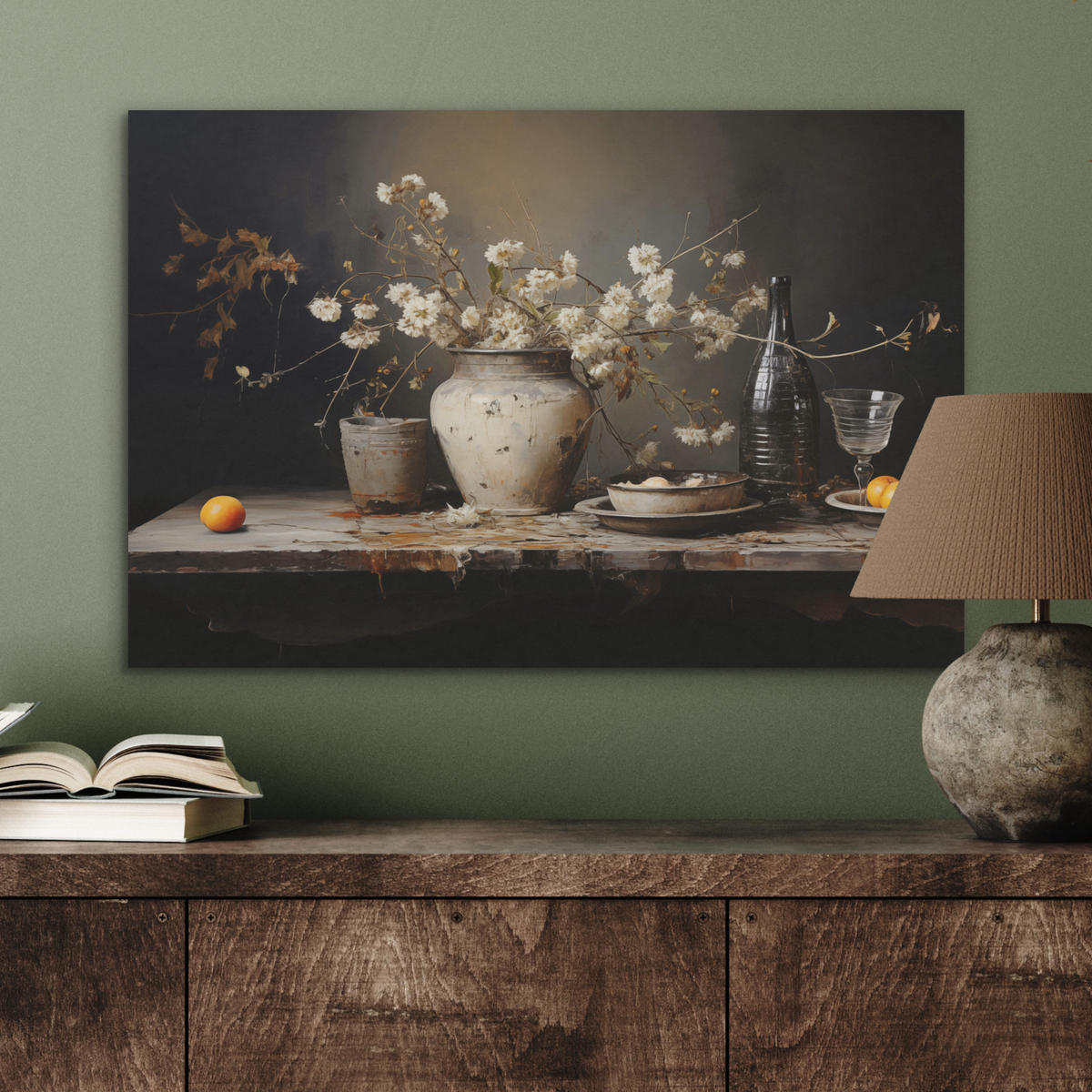 AKUSTIKBILD Stilleben - Blumen - Blumenstrauß - Vase - Wein Wanddeko 70x50 cm - Schwarz, Kunststoff (70/50/0.9cm) - MuchoWow