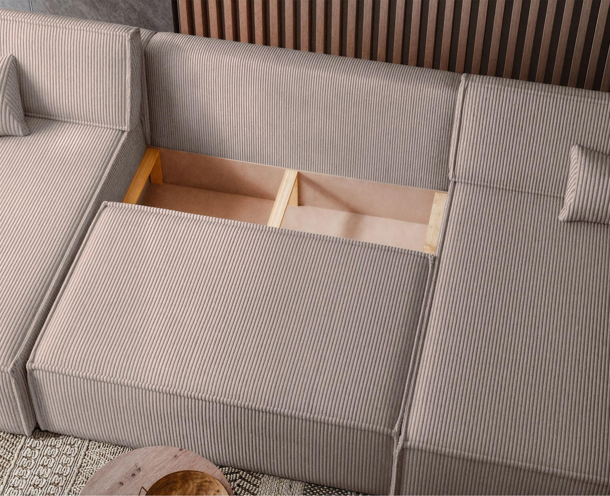 WOHNLANDSCHAFT Scarlo Beige Cordbezug - Beige/Schwarz, Kunststoff/Textil (244/83/145cm) - Selsey