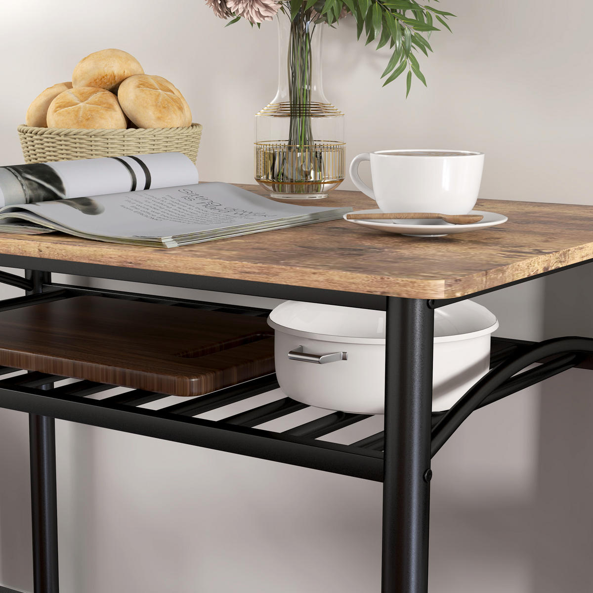 4-TEILIGES Esszimmer-Set, Platzsparendes Set mit Tisch, Stühlen und Bank, Braun - Braun, Metall (60/74.5/100cm) - HOMCOM