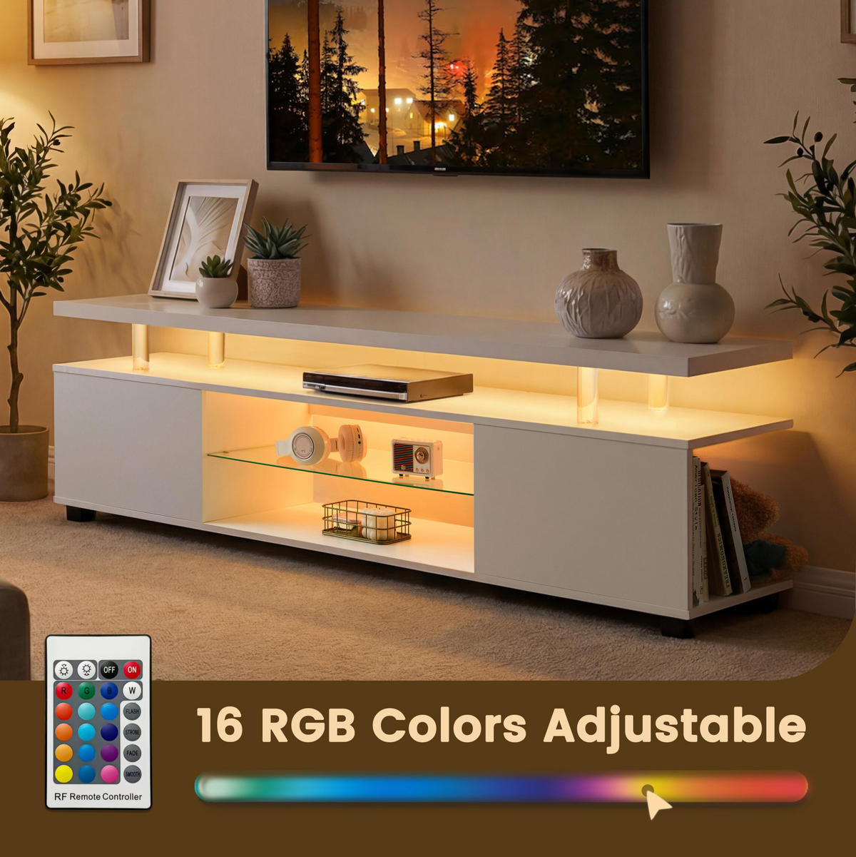 TV-ELEMENT mit LED-Beleuchtung und Stauraum Weiß - Weiß, Holz (40/48/130cm) - Beauniv