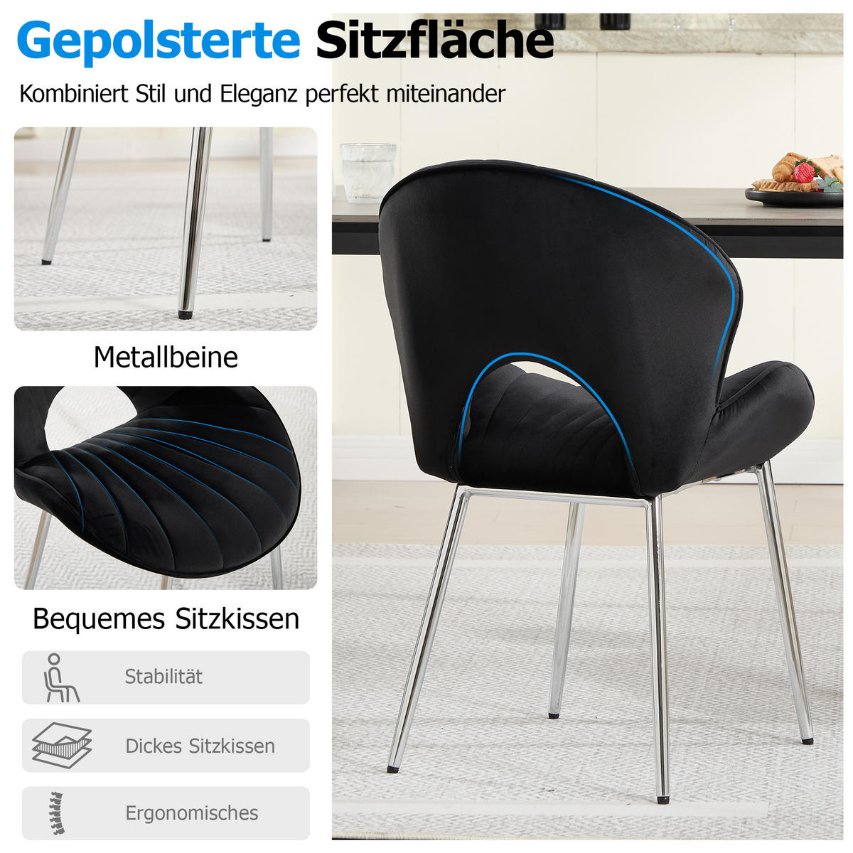 ARMLEHNSTUHL-SET DE-36441 2 Stück mit durchbrochener Rückenlehne Schwarz - Schwarz, Metall (62.5/83/53cm) - ComfortXL