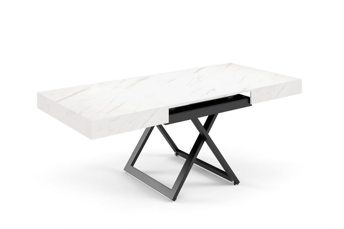 COUCHTISCH SANNA U - Weiß Hochglanz/Schwarz, Holzwerkstoff/Metall (80/120/27cm) - Meblini