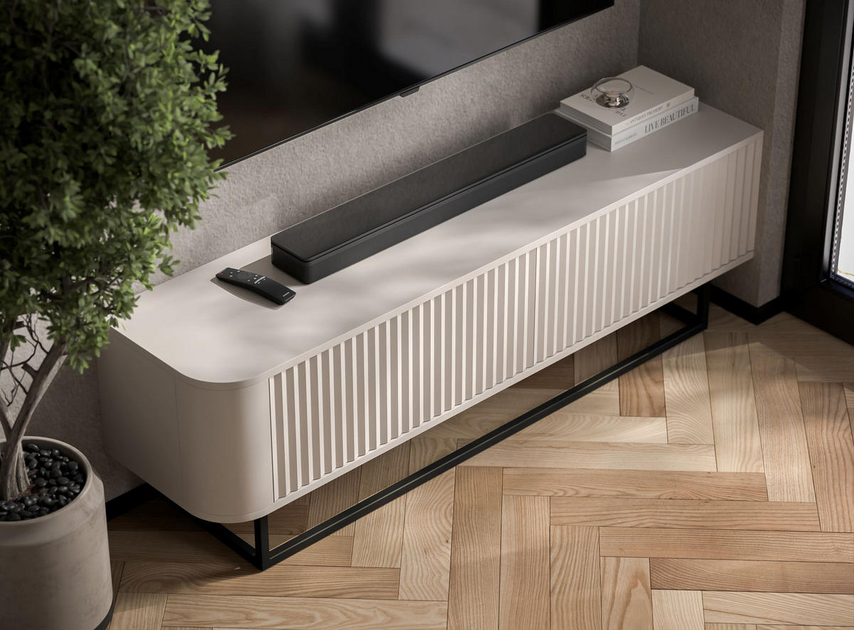 TV STOLÍK Aurora kašmírový matný 140 cm s kovovým rámom - čierna/kašmírová, kov/kompozitné drevo (140/44/35cm) - Meble Lindner