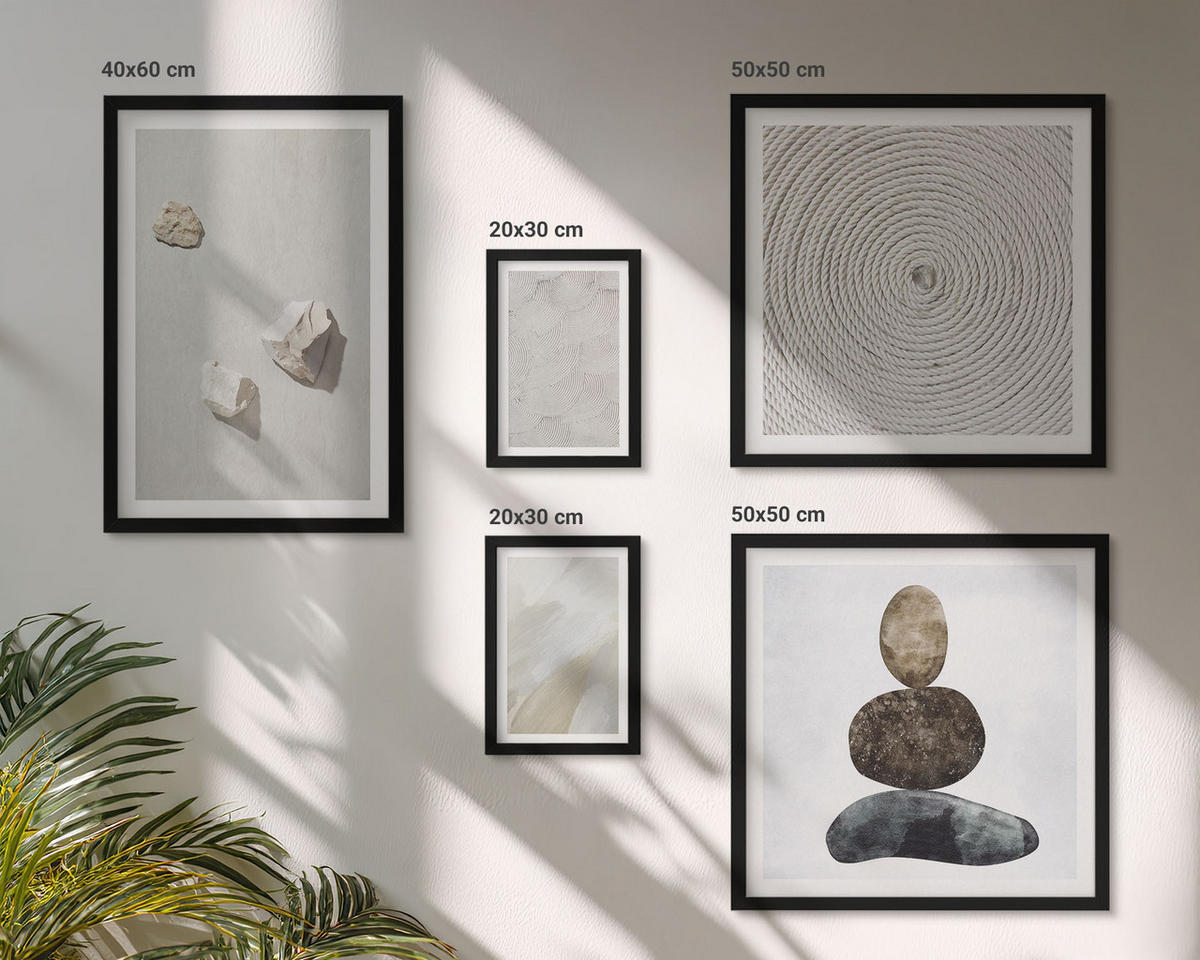 BILDER SET 5er Set - 50x50 cm & 20x30 cm & 40x60 cm Schwarzer Rahmen - Sandsteine moderne Farbe - Schwarz, Kunststoff (40/60cm) - TULUP
