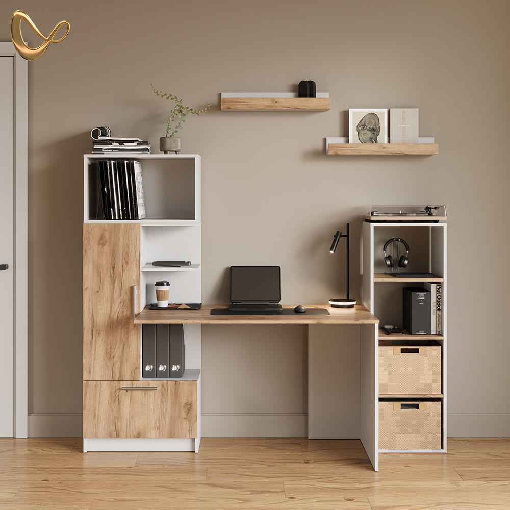 BÜCHERREGAL Lorena Weiß/Goldkraft Eiche mit 4 Fächern - Weiß, Holzwerkstoff (40/120/30cm) - Livinity®