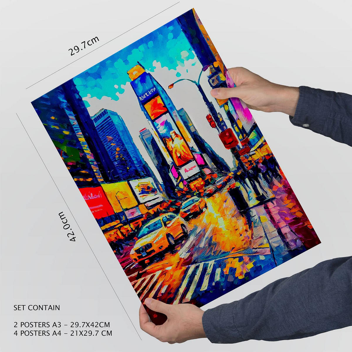 POSTER Set Mit 6 Menschengemacht Im Ölgemälde Stil A3 & A4 Rahmenlos - Klar, Papier (29/3cm) - Nacnic