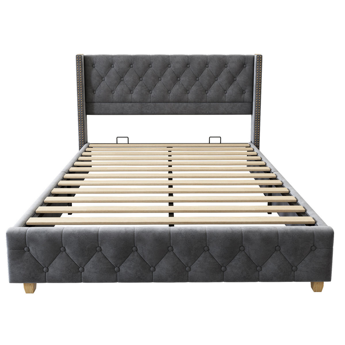SAMT-POLSTERBETT 140/190 cm in Grau mit Lattenrost und gepolstertem Kopfteil - Grau, Textil (140/200cm) - BEAOK