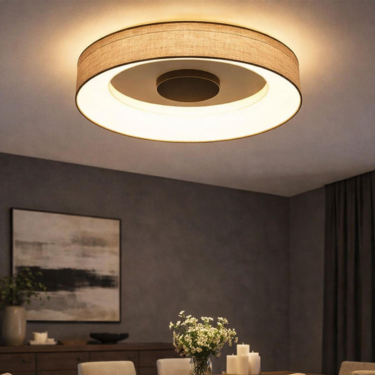 LED DECKENLEUCHTE Textil Grau Metall - Grau, Metall (46.8/46.8/9.8cm) - Globo Lighting