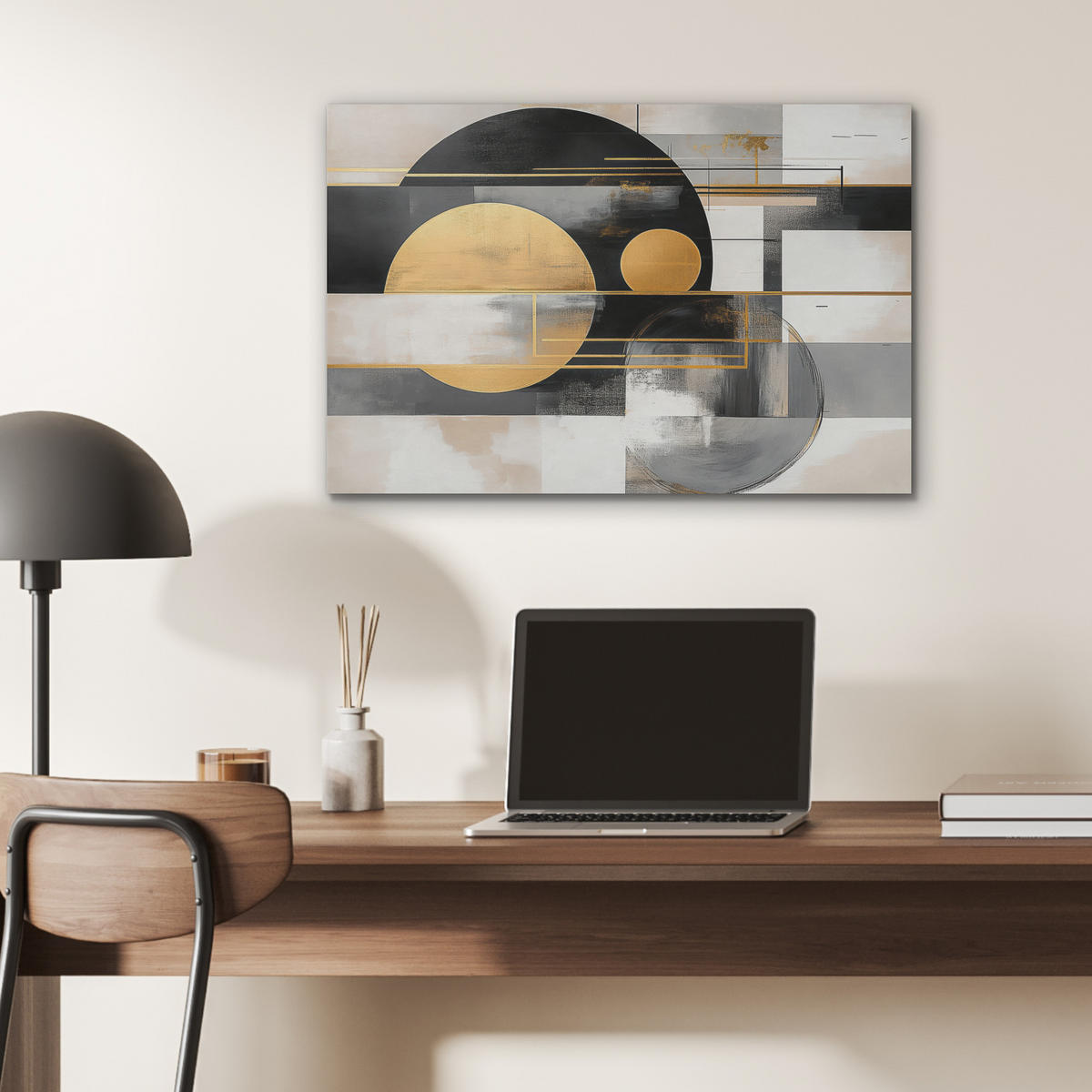 AKUSTIKBILD Abstrakt - Gold - Silber - Formen - Ästhetisch - Modern Wanddeko 70x50 cm - Goldfarben, Kunststoff (70/50/0.9cm) - MuchoWow