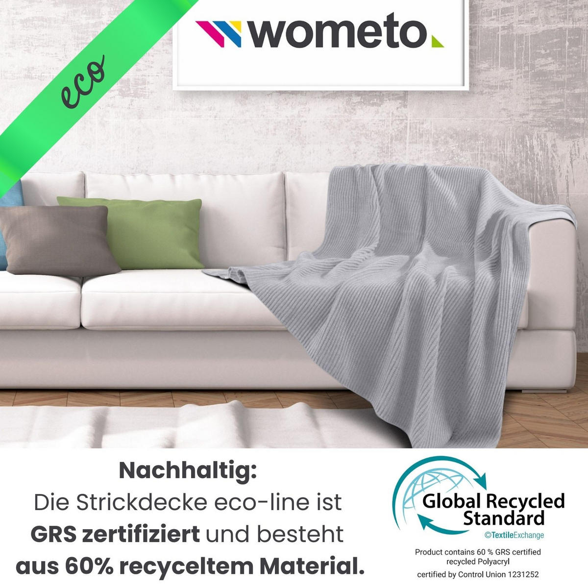 STRICKDECKE eco-line weiß 140/190 cm aus 60% recycelten Materialien - Weiß, Textil (140/190cm) - wometo