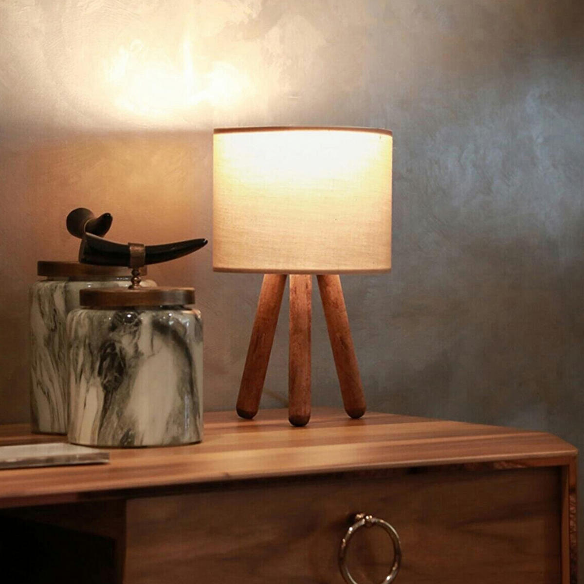TISCHLEUCHTE Preston - Beige, Holz (18/18/33cm) - lux.pro