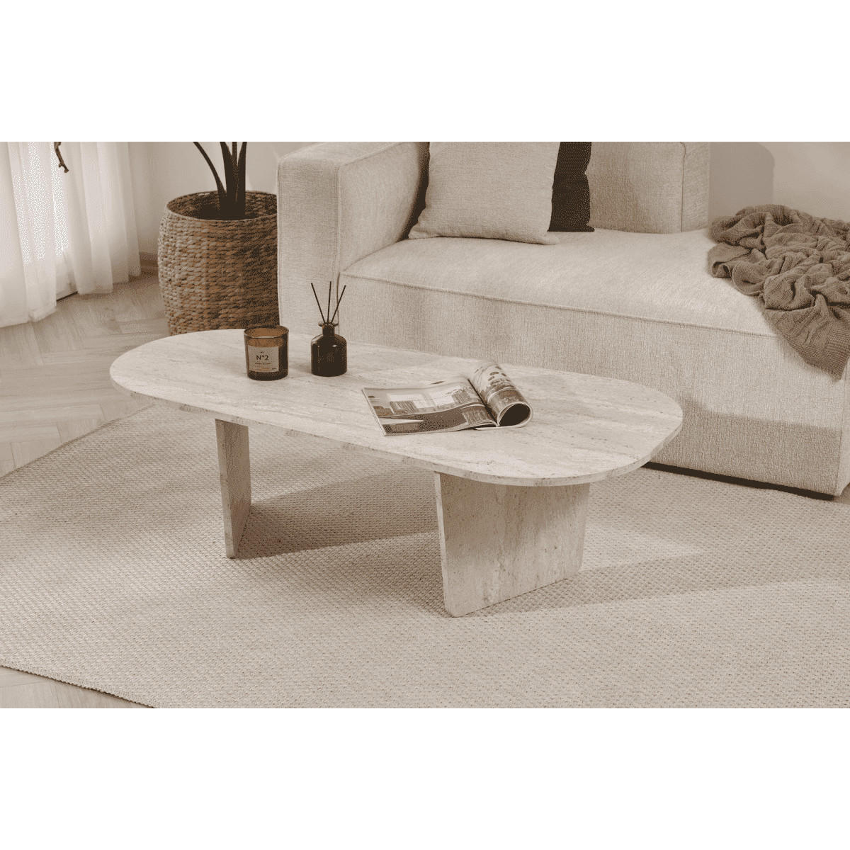 COUCHTISCH mit abgerundeter Tischplatte L130 cm 65/130/40 cm - Beige, Holzwerkstoff (70/65/40cm) - Calicosy