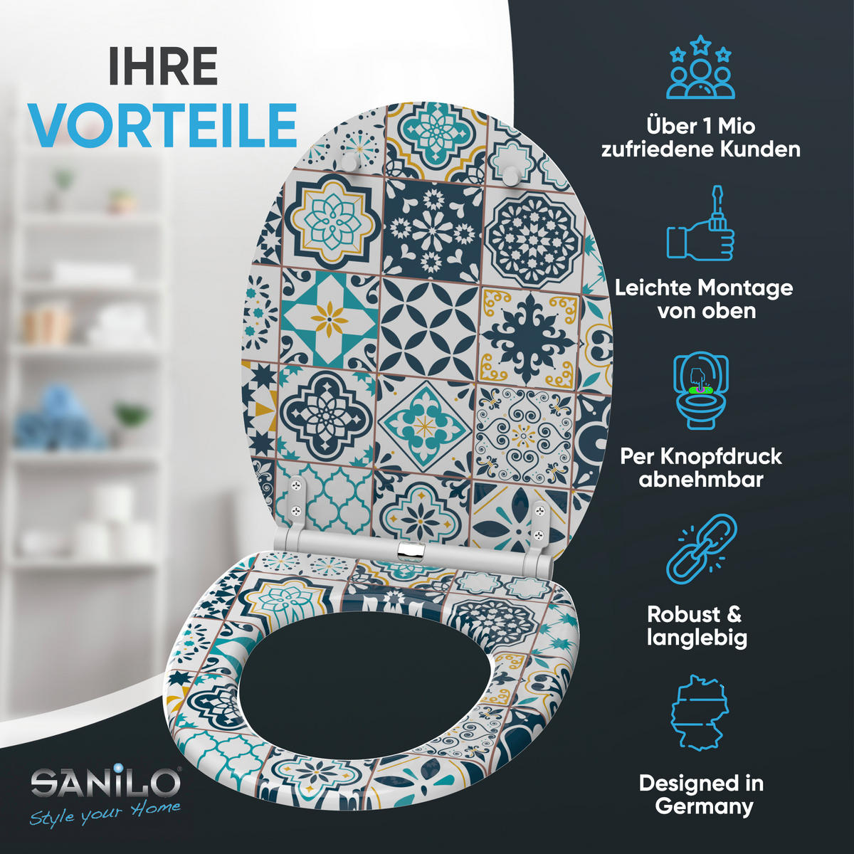 WC-SITZ mit Absenkautomatik & Top Fix Palazzo - Blau, Holzwerkstoff (37.7/5.5/48cm) - Sanilo