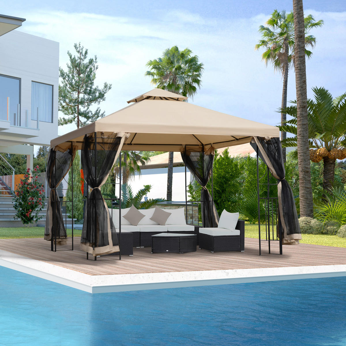 PAVILLON, Beige, Metall, 180g/m²-Polyester - Beige, Metall (298/278/298cm) - Outsunny