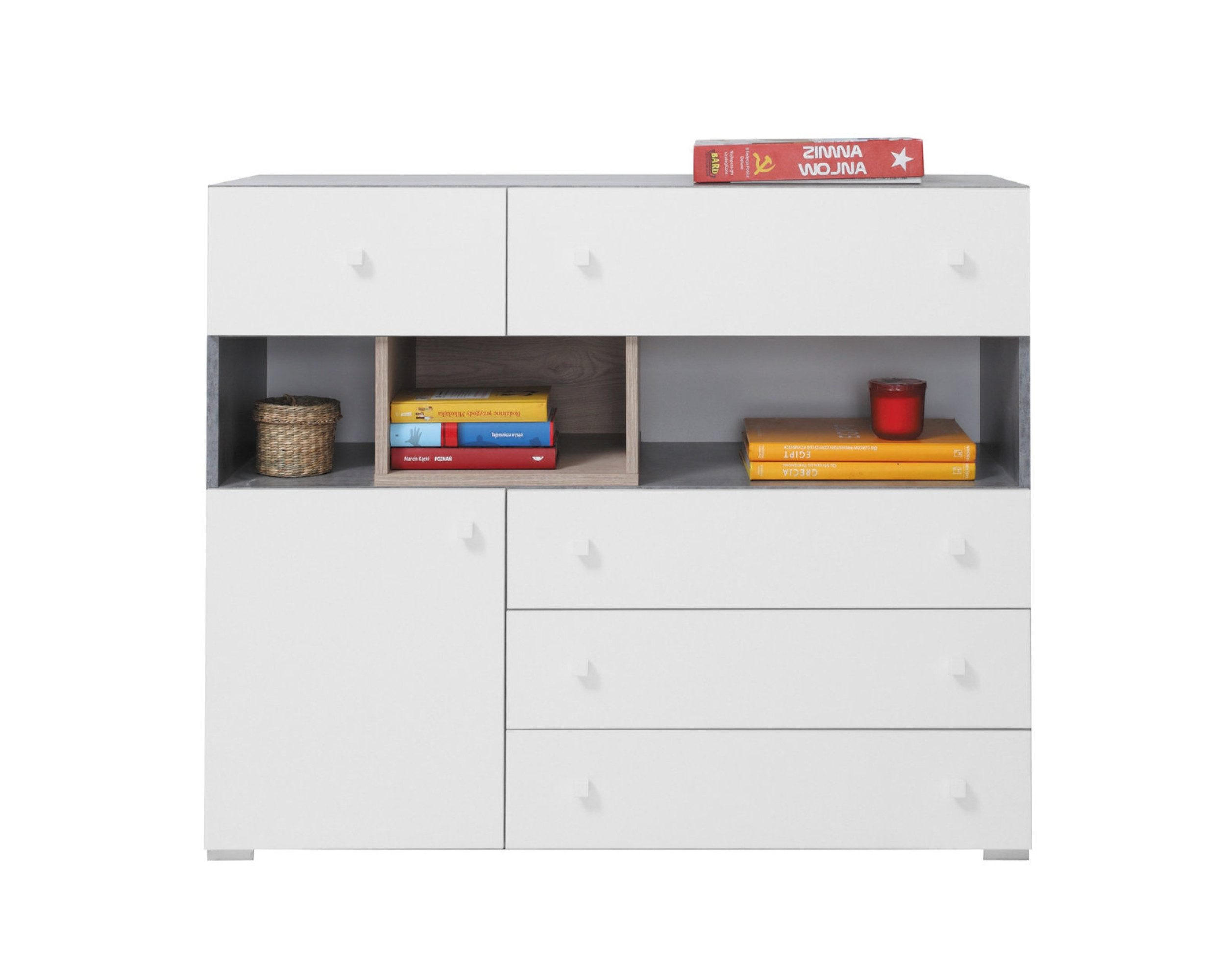 KINDERKOMMODE SIMON 12 110/40/90 Grau/Weiß/Eiche Sonoma - Weiß/Grau, Holzwerkstoff (110/90/40cm) - Deine Möbel 24