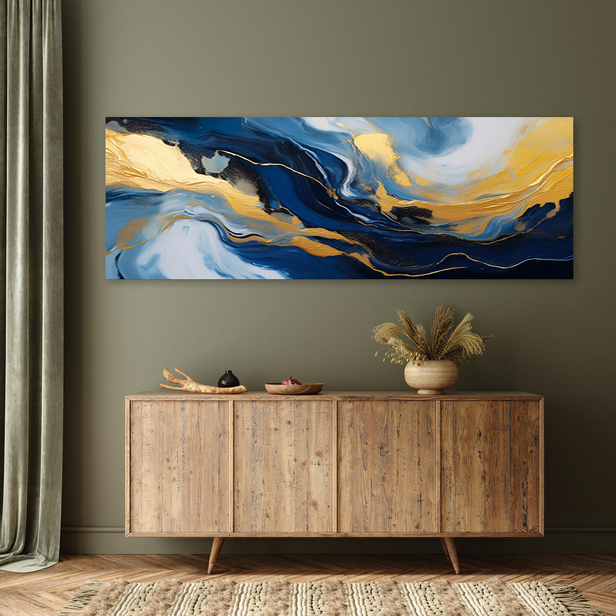 WANDBILD abstrakte marmorstruktur blaues gold - Blau, Textil (90/30cm) - Feeby